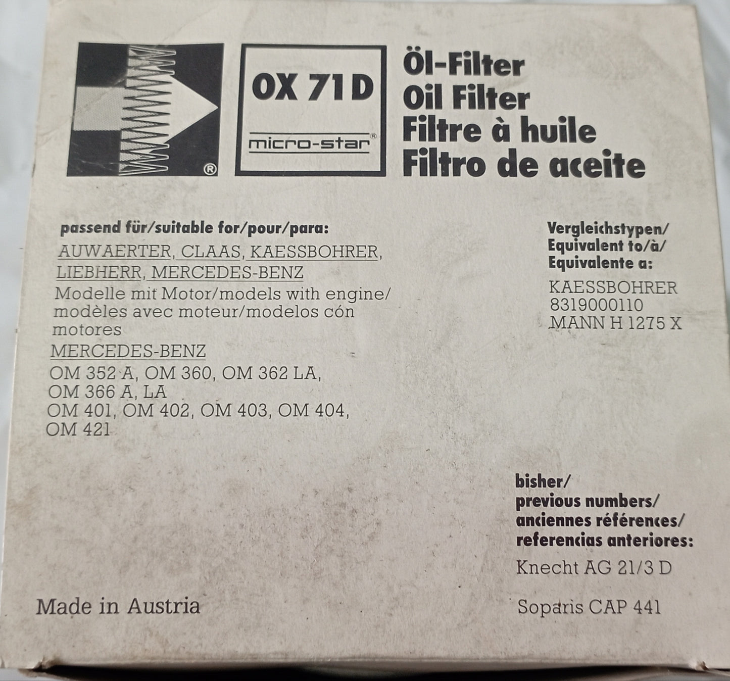 Filtro olio OX 71 D KNECHT