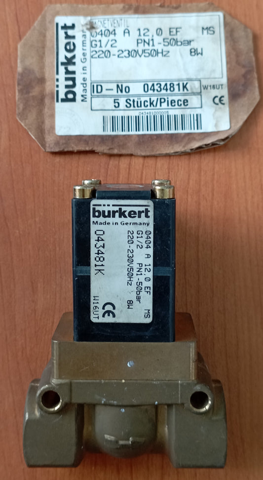 Elettrovalvola NC Burkert, 50 bar max, 2 porte , 230 V c.a., 1/2poll