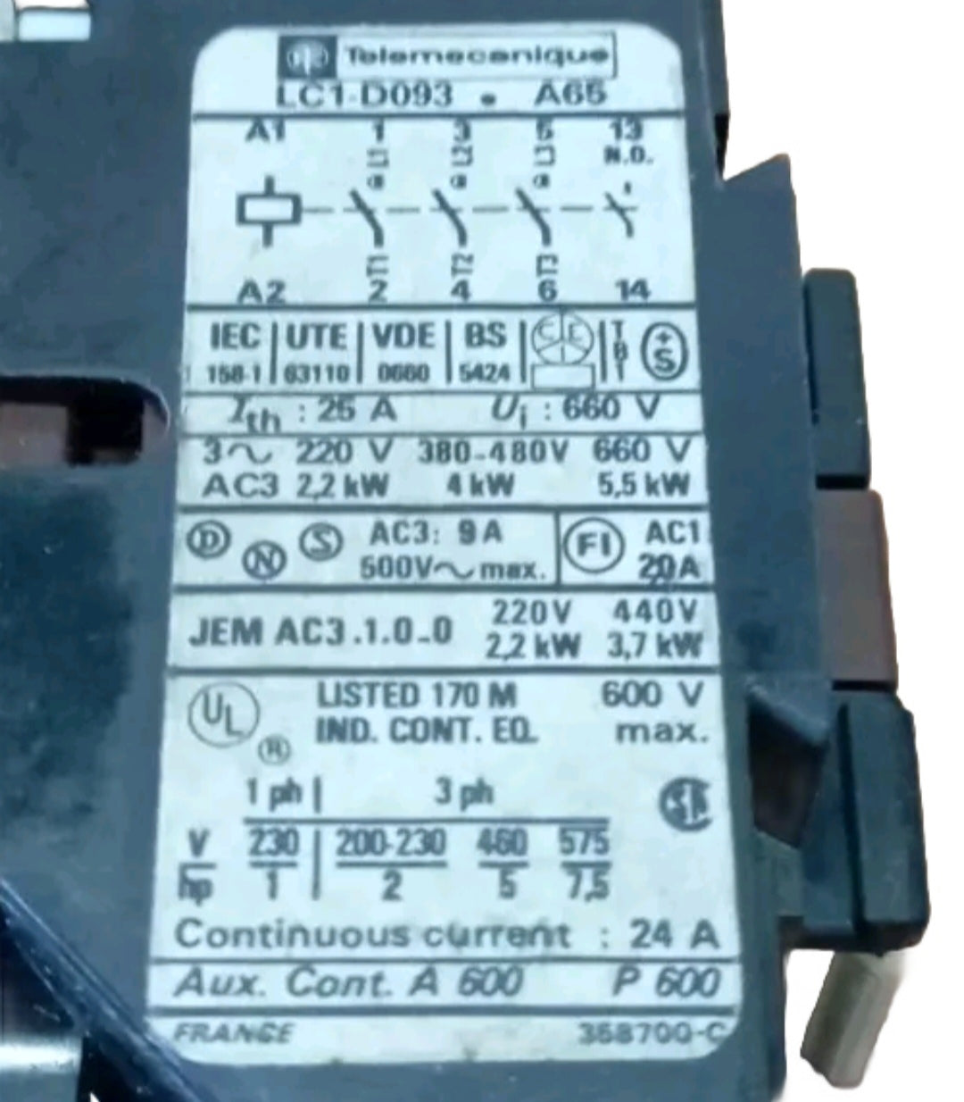 Telemecanique LC1-D093 . Contattore A65, 220 V - 50 Hz