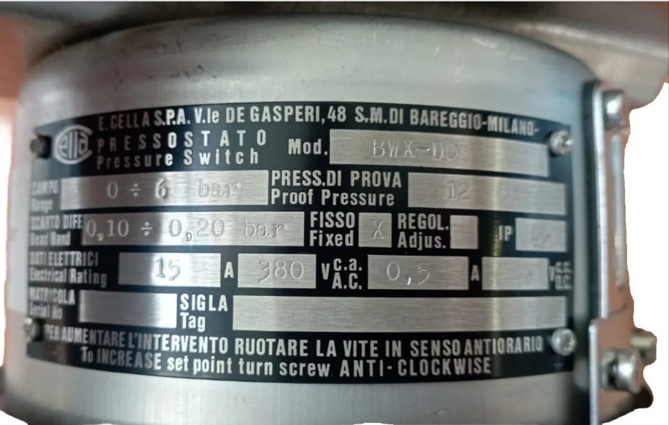 PRESSOSTATO A MOLLA BOURDON BWX-UO