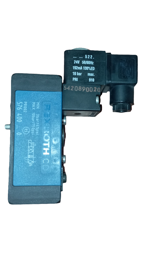 VALVOLA SOLENOIDE SINGOLA REXROTH 576 400…                                          MIN 3bar/45psi                         MAX 10bar/150psi comprensivo di valvola pneumatica 24V 10bar