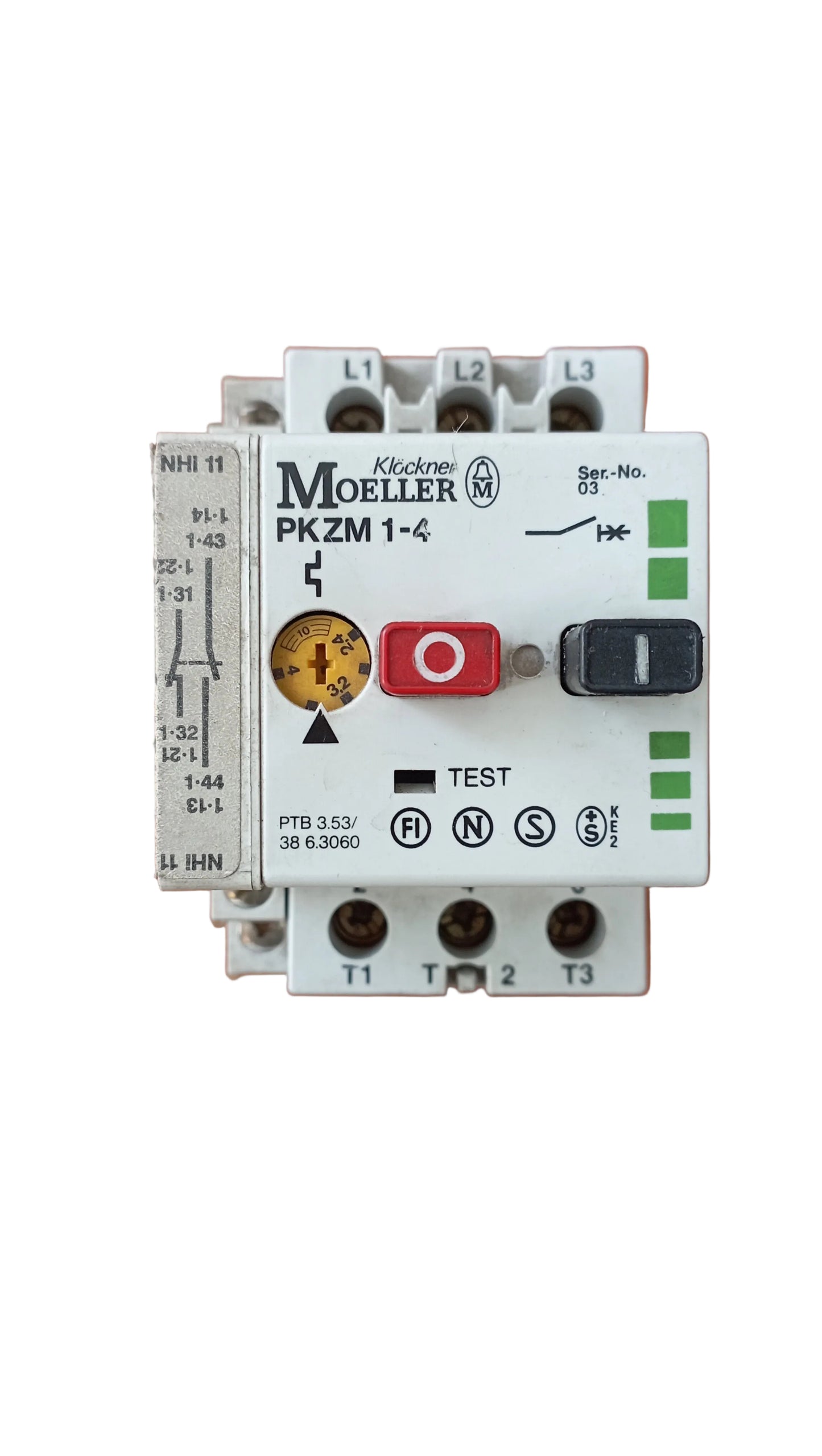 Interruttore di protezione motore Moeller PKZM1-4 + NHI 11