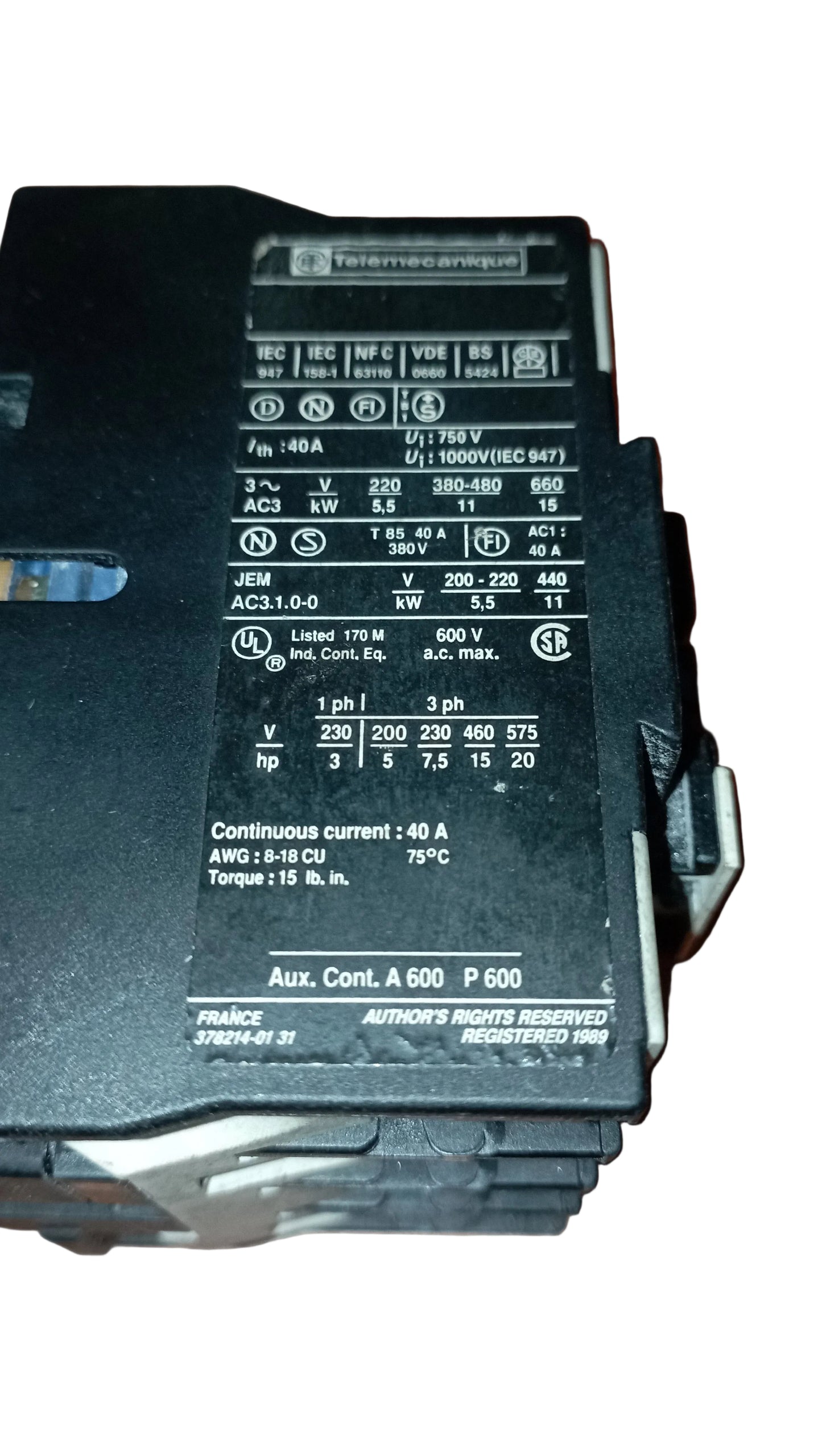 Contattore industriale TELEMECANIQIE serie D 40A 750V 1000V V220 kw5,5 110V 50/60Hz F7