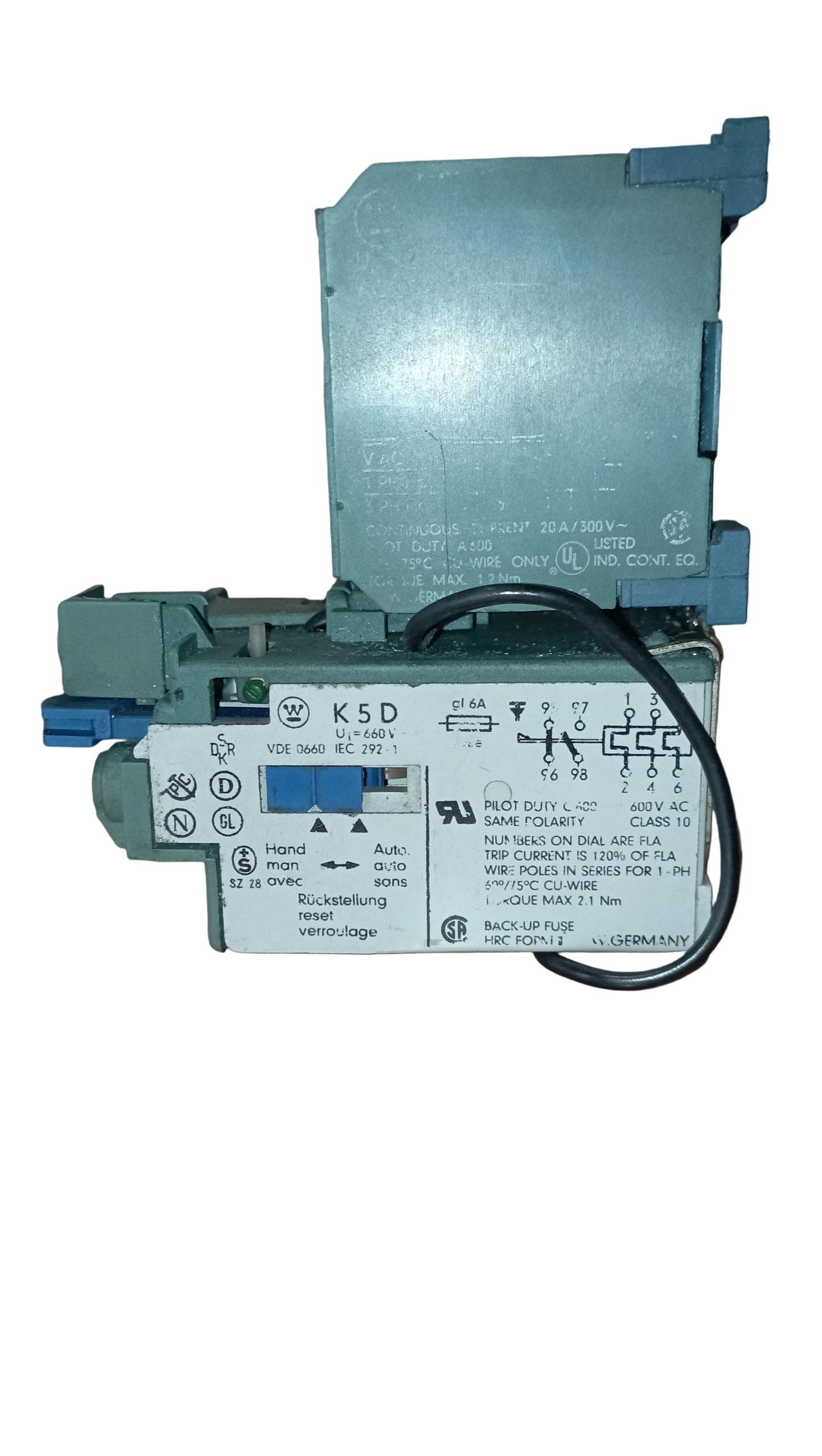 Relè termico di sovraccarico modello K5D WESTINGHOUSE comprensivo di terminale interfaccia uscita sensore 20A/300V